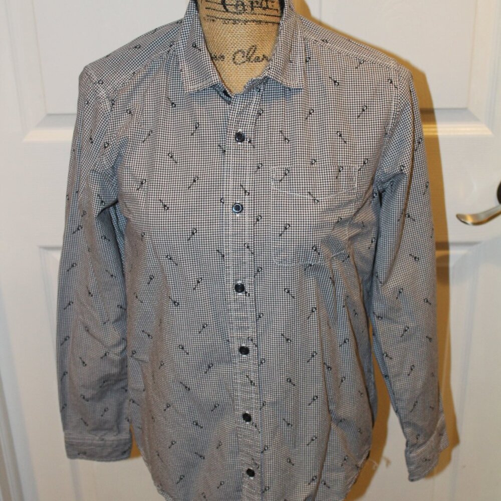 Children's Place  Guitars White/Blue Button Down Shirt All Cotton Boys XL